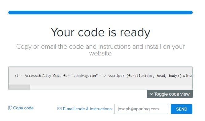 Installing the EqualWeb accessibility widget on AppDrag - step screenshot 1