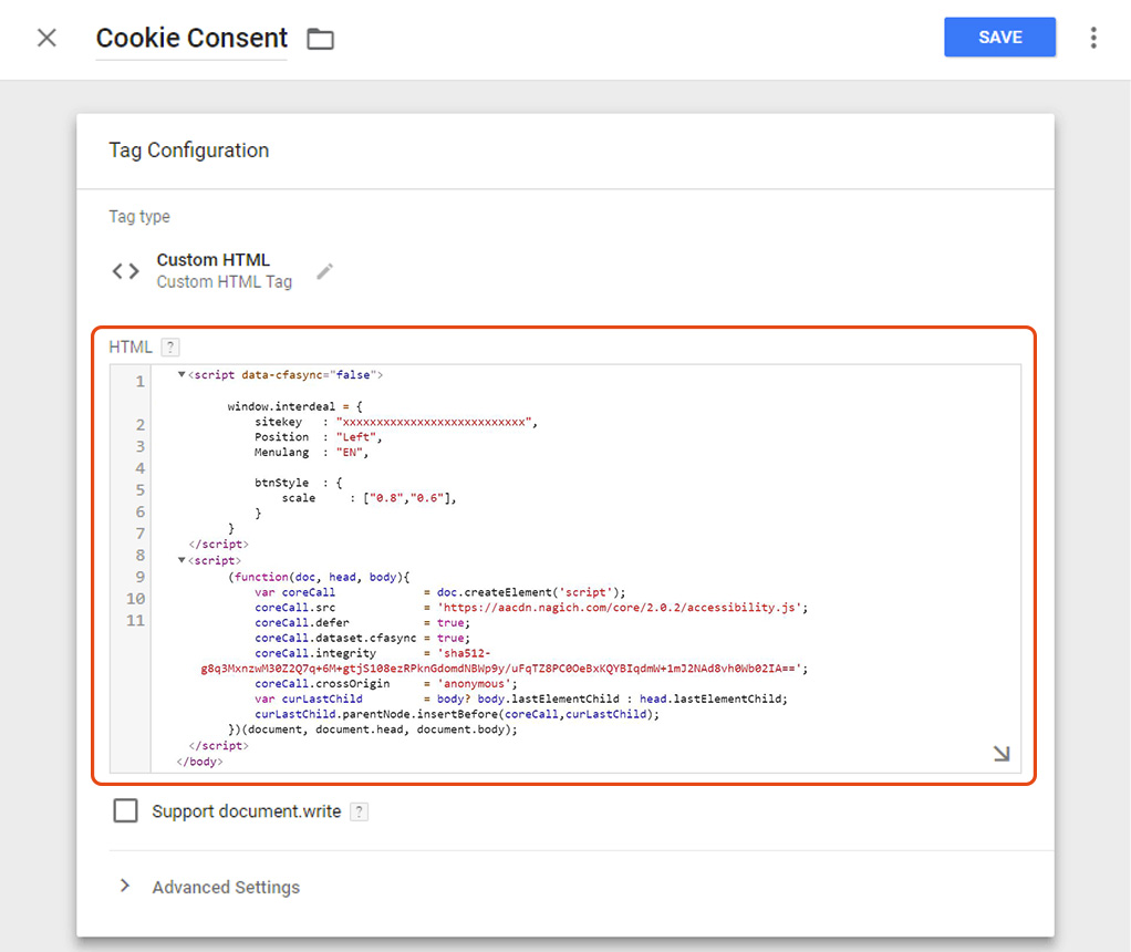 Installing the EqualWeb accessibility widget on Google Tag Manager - step screenshot 4