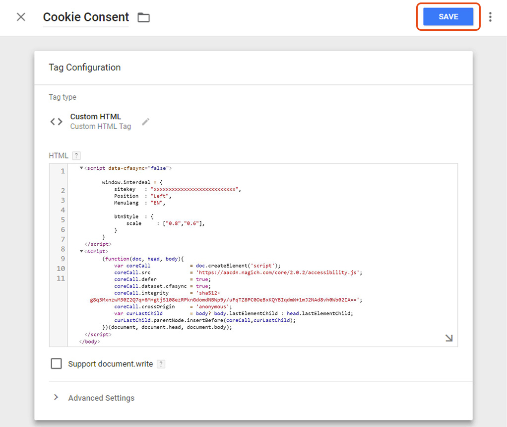 Installing the EqualWeb accessibility widget on Google Tag Manager - step screenshot 6