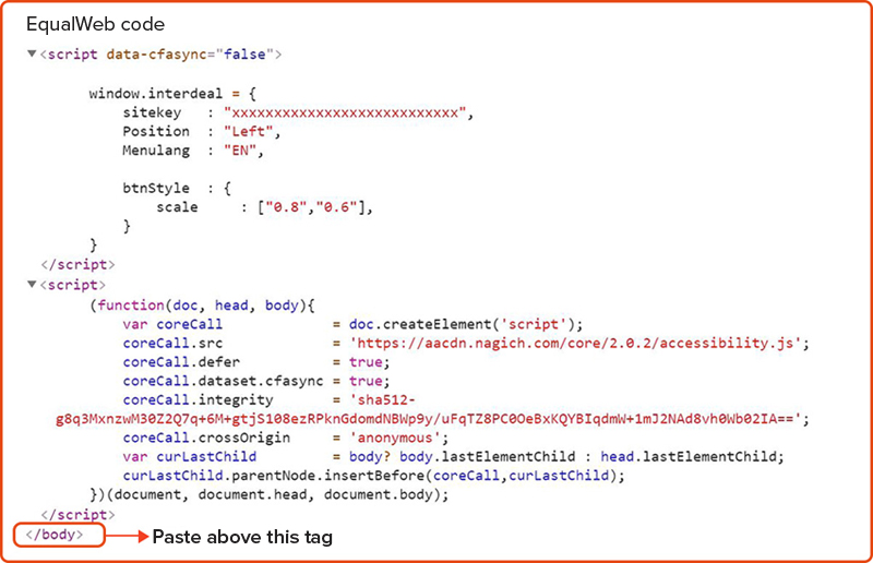 Installing the EqualWeb accessibility widget on HTML - step screenshot 1