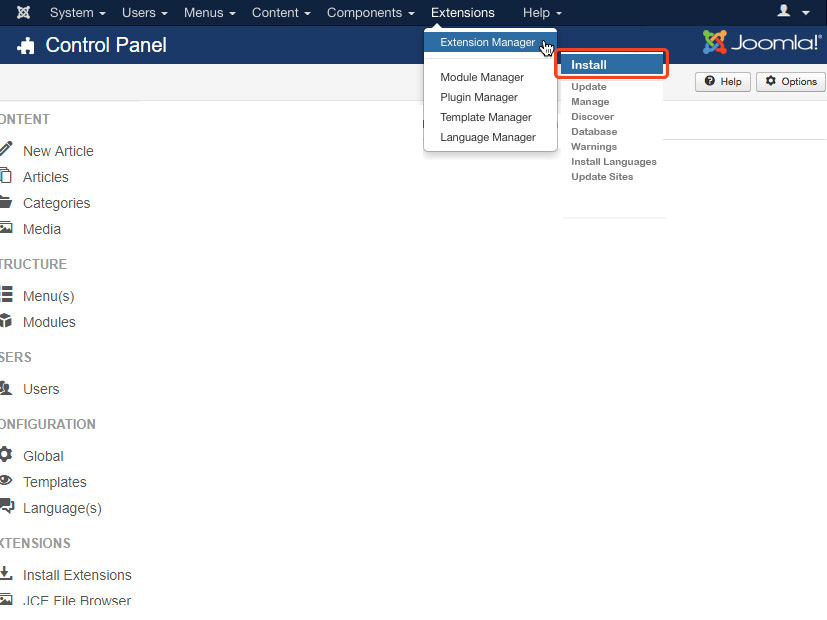 Installing the EqualWeb accessibility widget on Joomla - step screenshot 1
