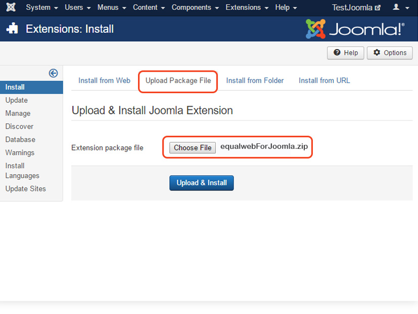 Installing the EqualWeb accessibility widget on Joomla - step screenshot 2