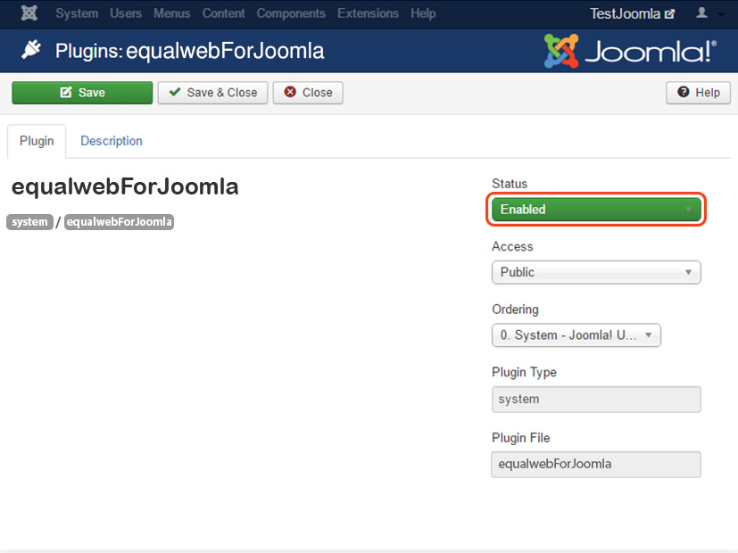 Installing the EqualWeb accessibility widget on Joomla - step screenshot 3
