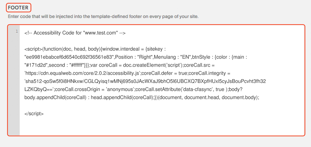 Installing the EqualWeb accessibility widget on Squarespace - step screenshot 1
