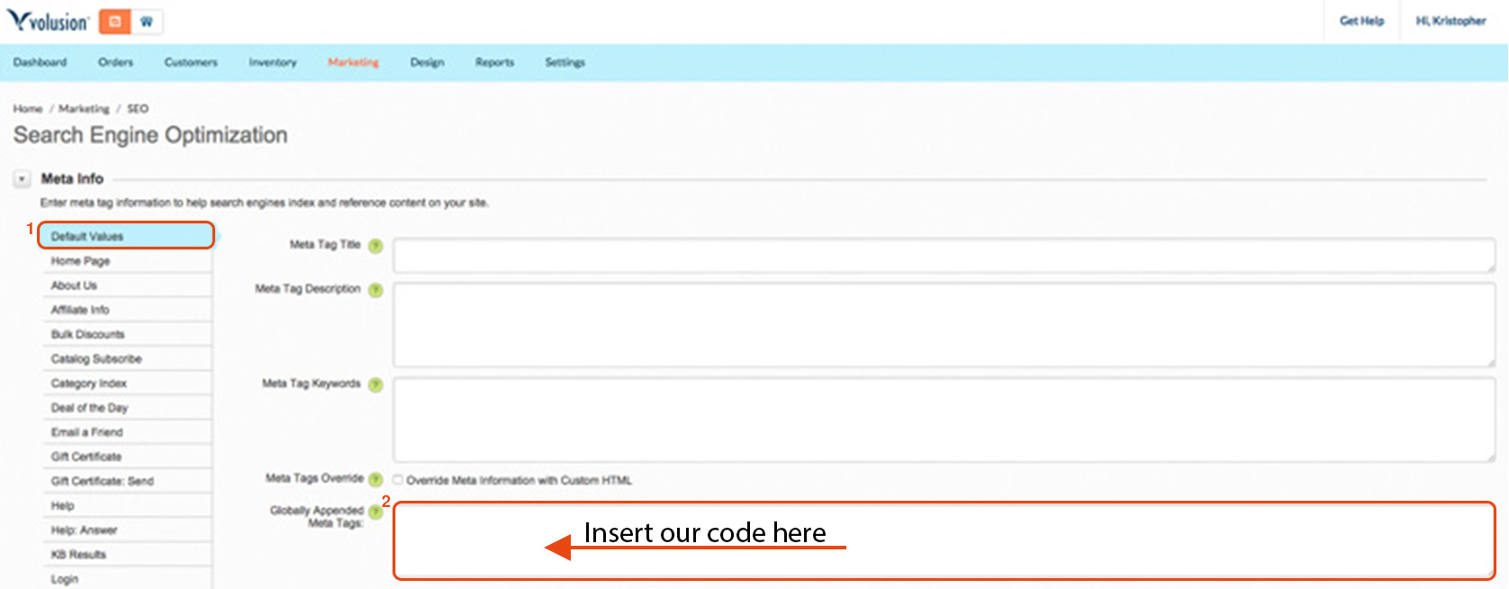 Installing the EqualWeb accessibility widget on Volusion - step screenshot 2